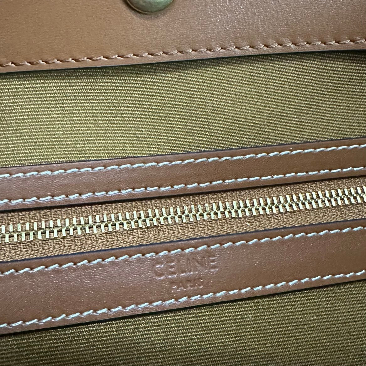 Celine SMALL CABAS TRIOMPHE CANVAS 26.5 TAN CALFSKIN