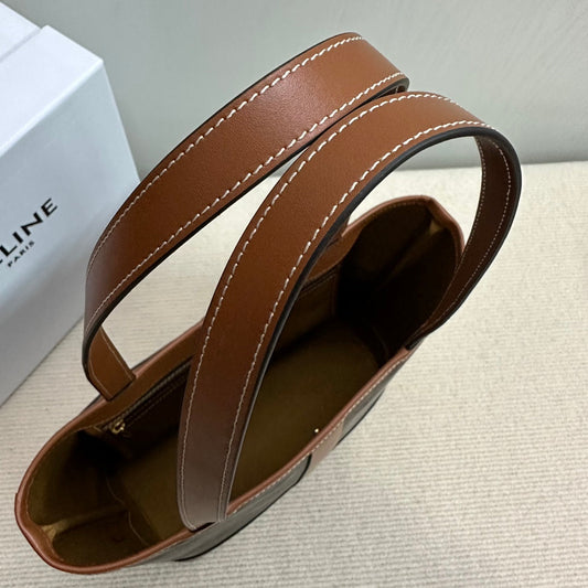 Celine SMALL CABAS TRIOMPHE CANVAS 26.5 TAN CALFSKIN