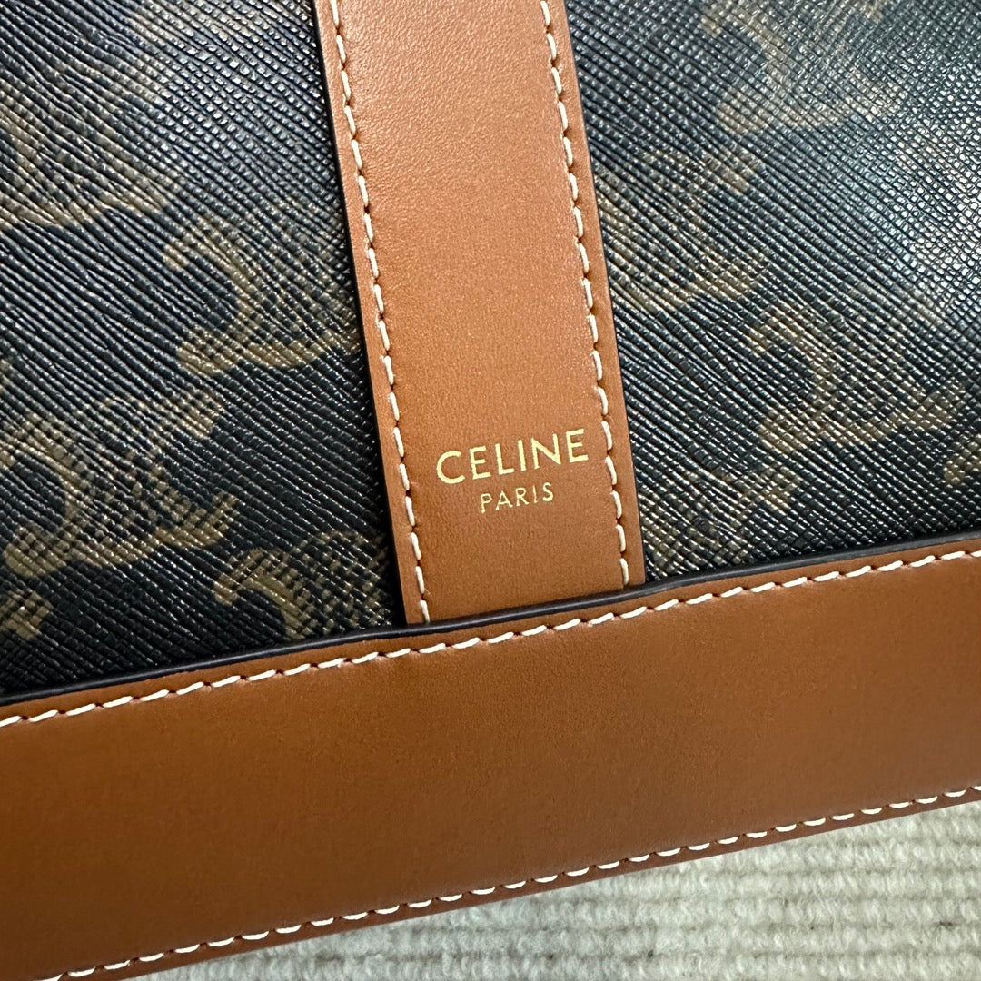 Celine SMALL CABAS TRIOMPHE CANVAS 26.5 TAN CALFSKIN