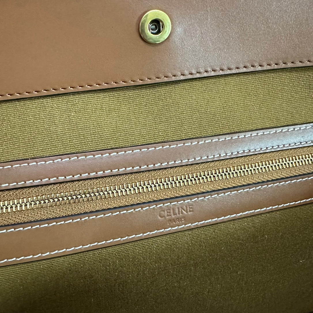 Celine MEDIUM CABAS TRIOMPHE CANVAS 31.5 TAN CALFSKIN