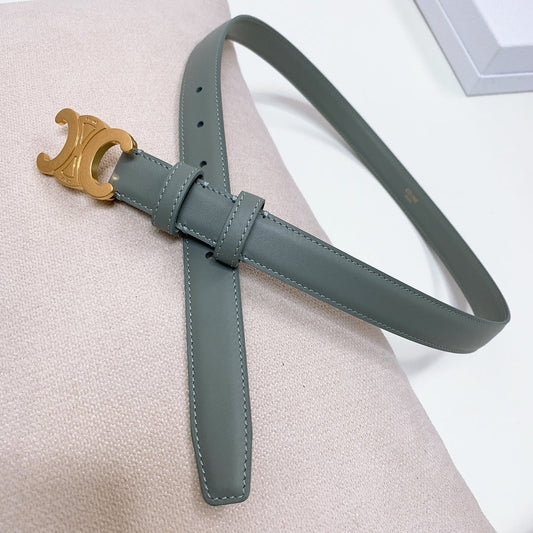 Celine CL MEDIUM 25 MM TRIOMPHE BELT IN GRAY GREEN LEATHER GOLD HARDWARE