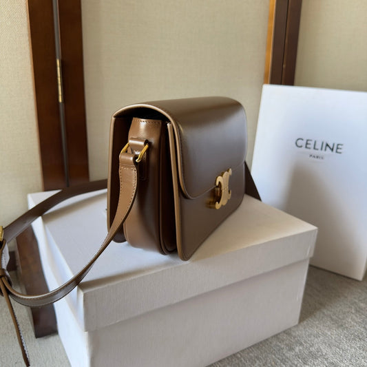 Celine classique triomphe 22 dark brown calfskin gold hardware