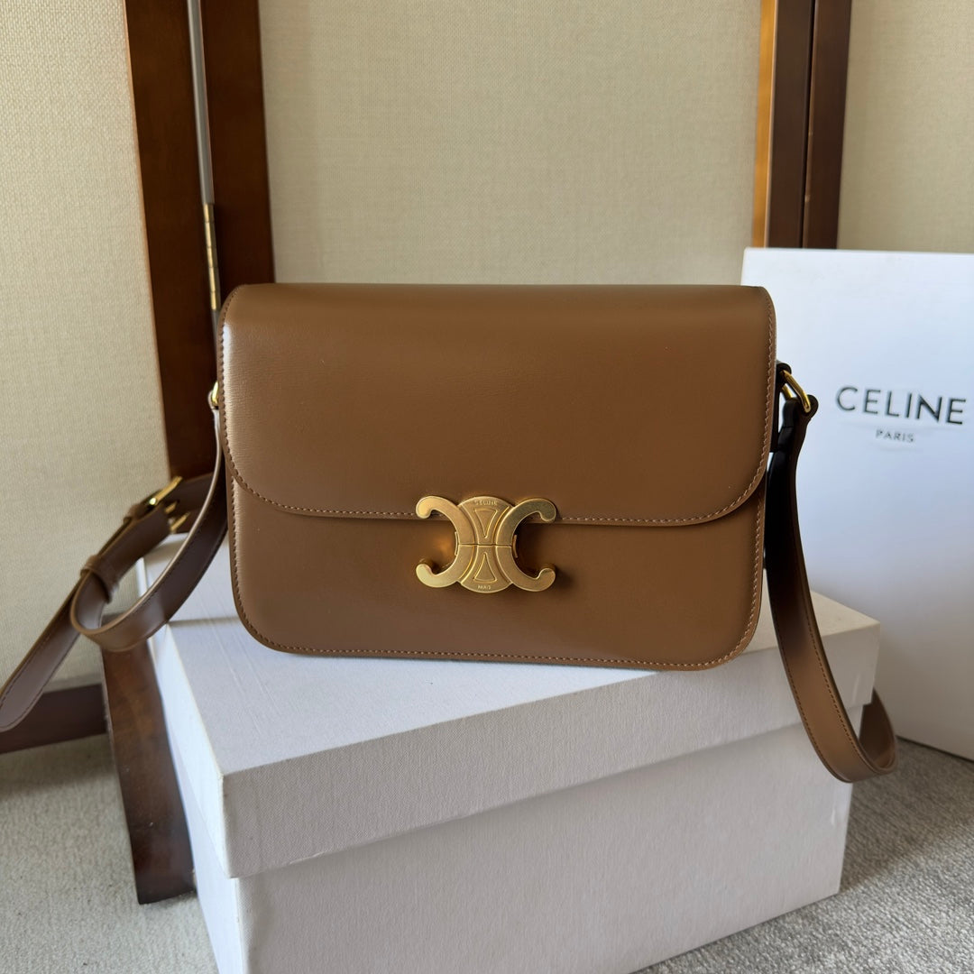Celine classique triomphe 22 dark brown calfskin gold hardware