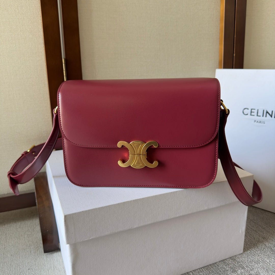 Celine classique triomphe 22 dark red calfskin gold hardware