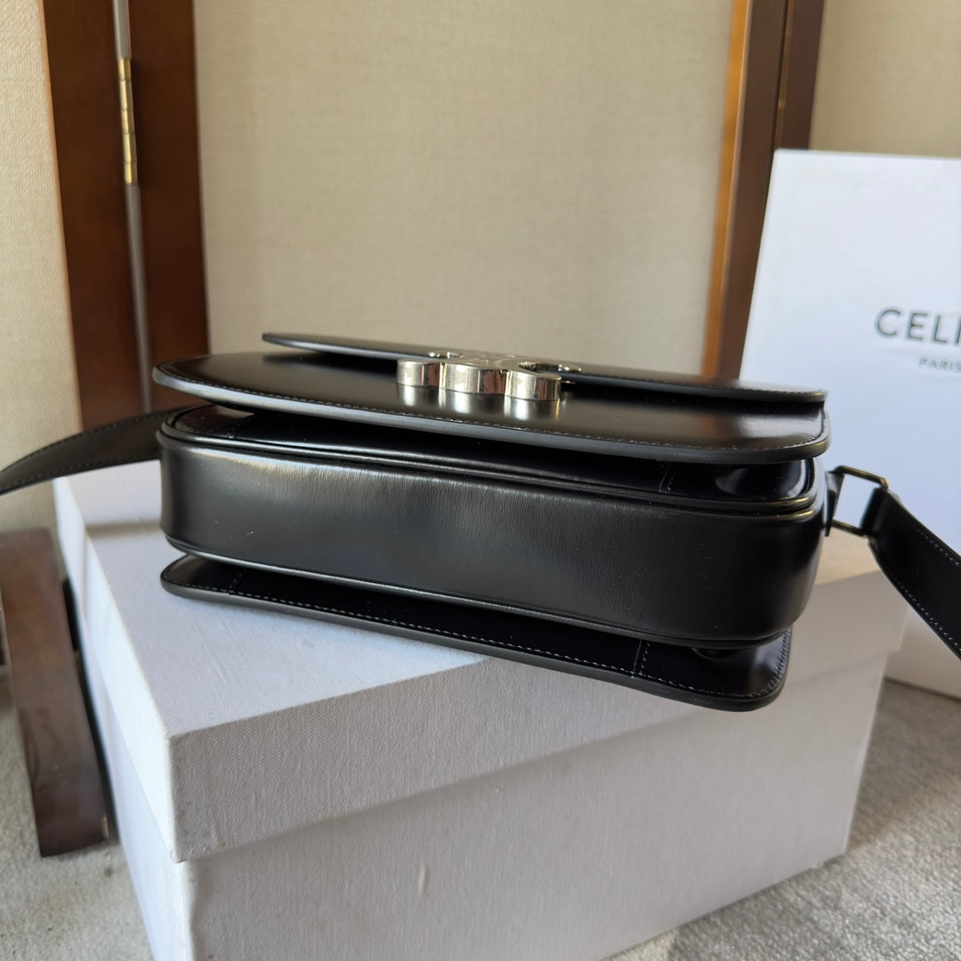Celine classique triomphe 22 black calfskin silver hardware