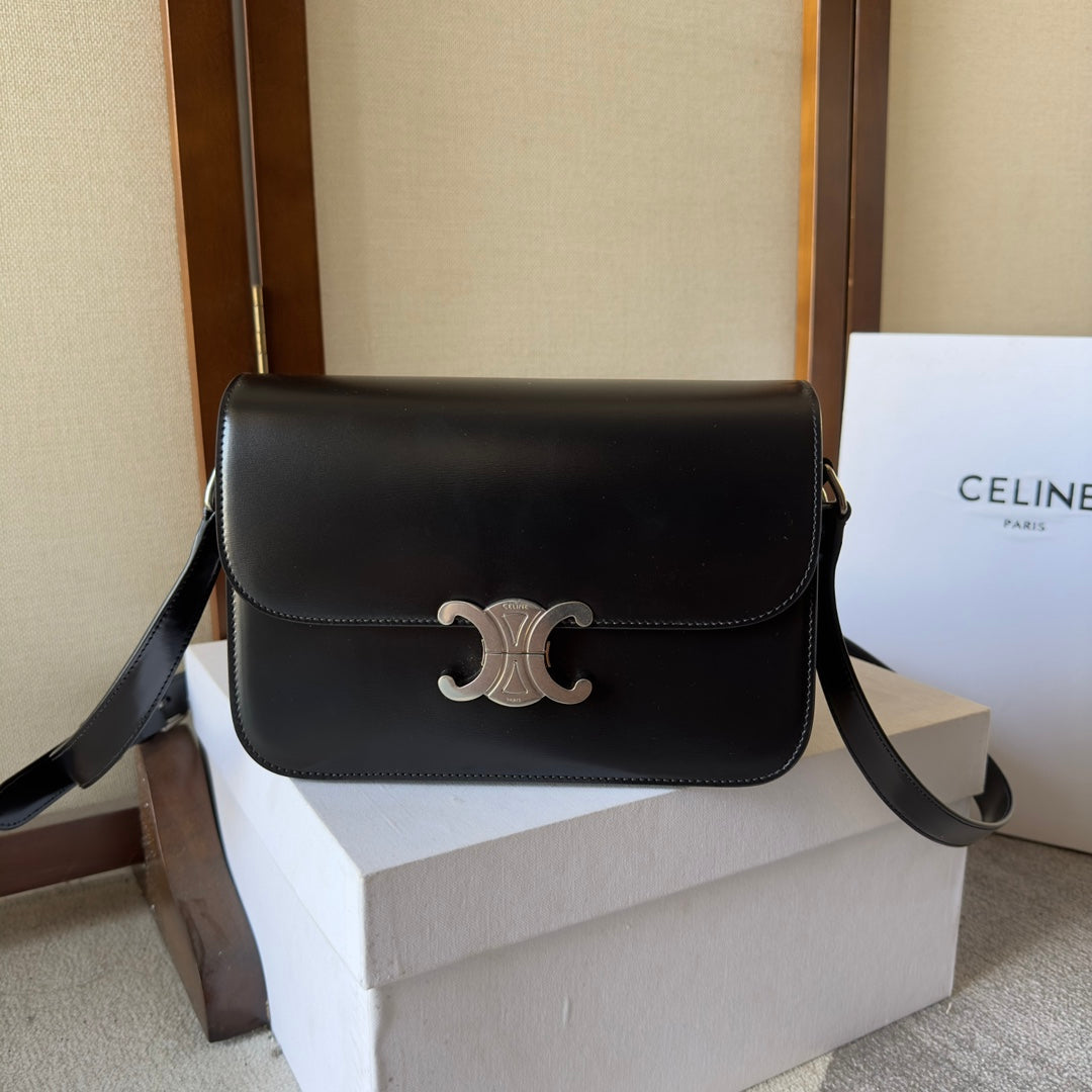 Celine classique triomphe 22 black calfskin silver hardware