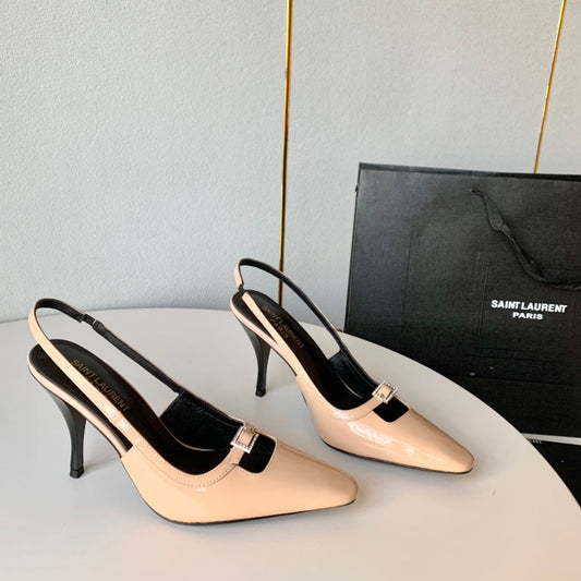 Saint Laurent SL BLADE SLINGBACK BISQUE POLISHED CALFSKIN