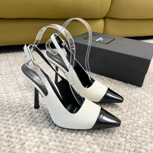 Saint Laurent SL CAP-TOE SLINGBACKS WHITE CANVAS AND BLACK CALFSKIN