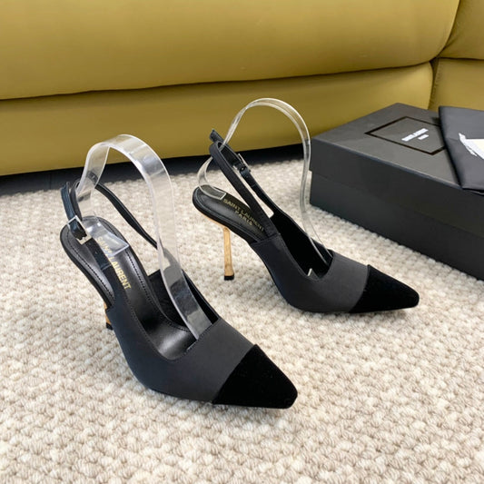 Saint Laurent SL CAP-TOE SLINGBACKS BLACK SATIN AND VELVET