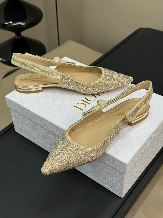 DIOR J'A DIOR Slingback Gold-tone Cotton Microbeads