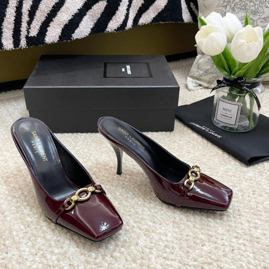 Saint Laurent SL SQUARE TOE MULES WINE CALFSKIN