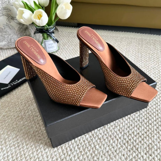 Saint Laurent SL SEPT MULES SIENNA SATIN AND RHINESTONES