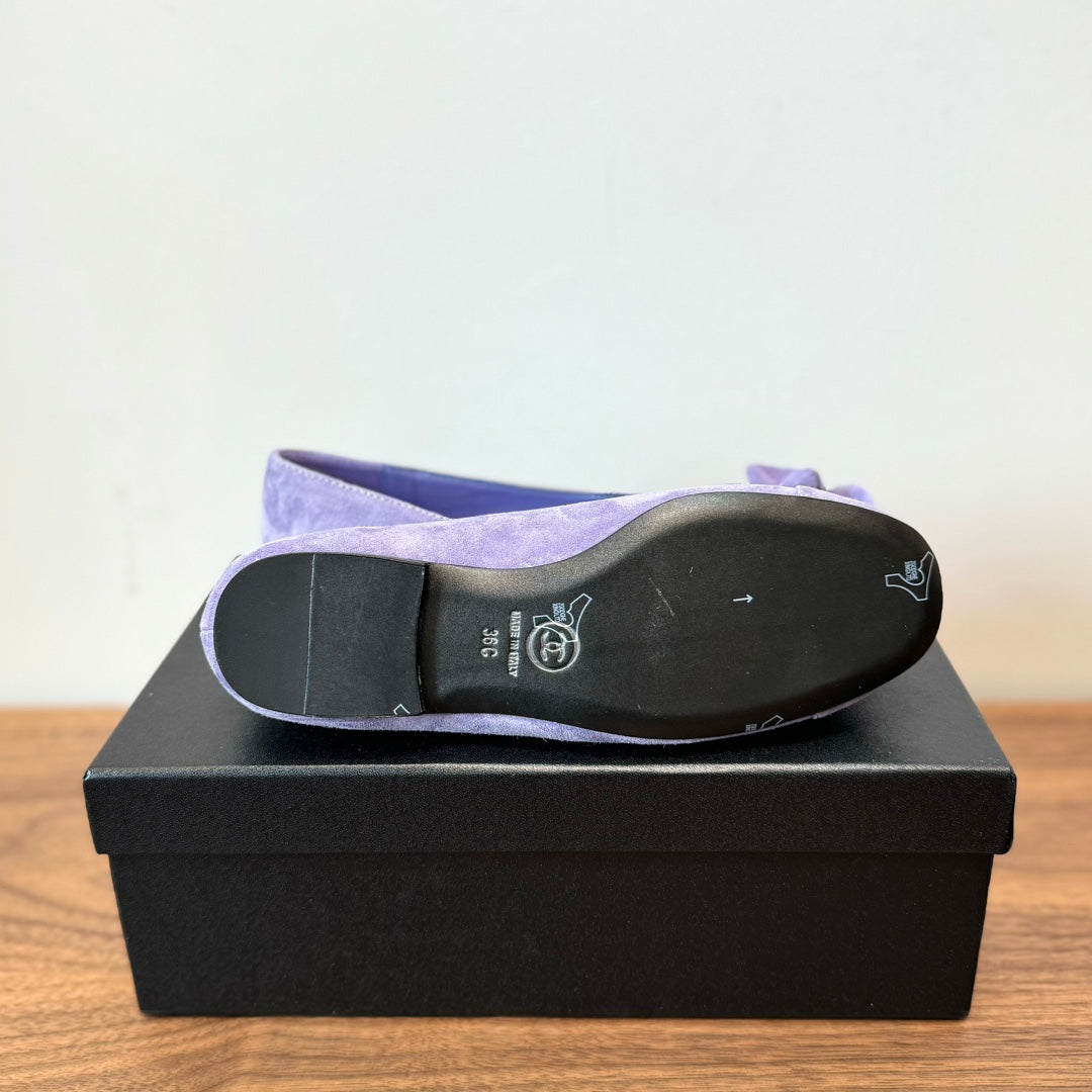 CHANEL Ballet Flats Light Purple With Camellia Light Purple Suede