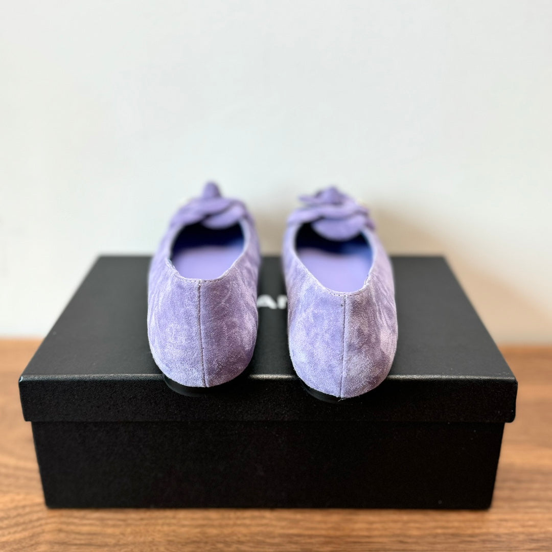 CHANEL Ballet Flats Light Purple With Camellia Light Purple Suede