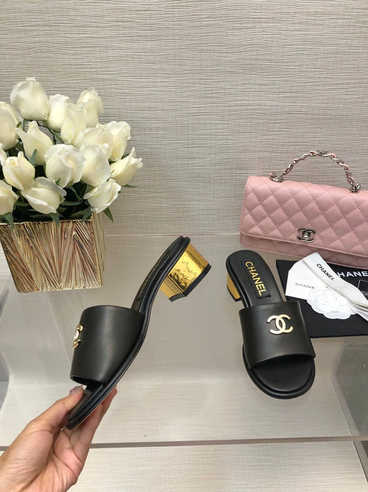CHANEL 25C Mid Heel Mule Black Genuine Calfskin 212956