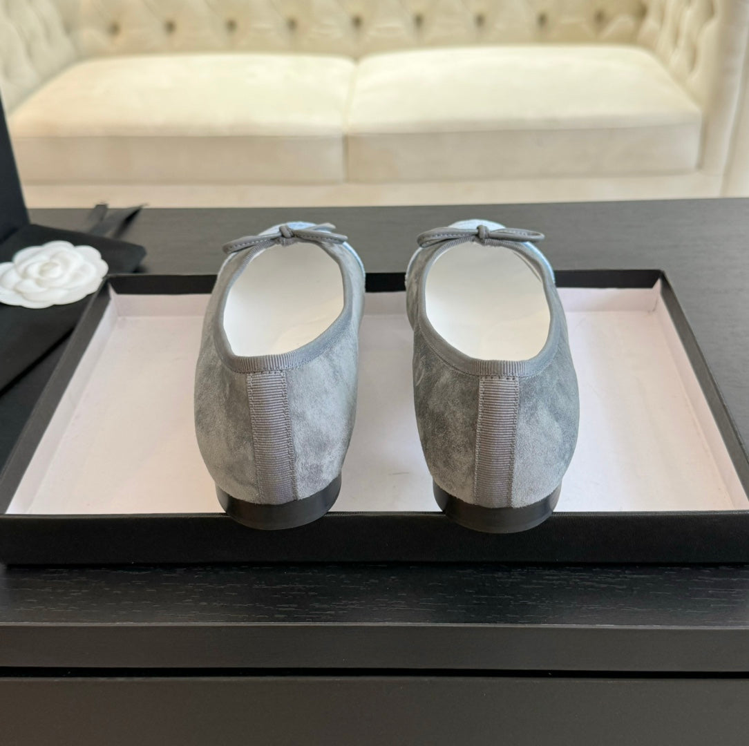 CHANEL ballet flat grey suede cloud blue canvas