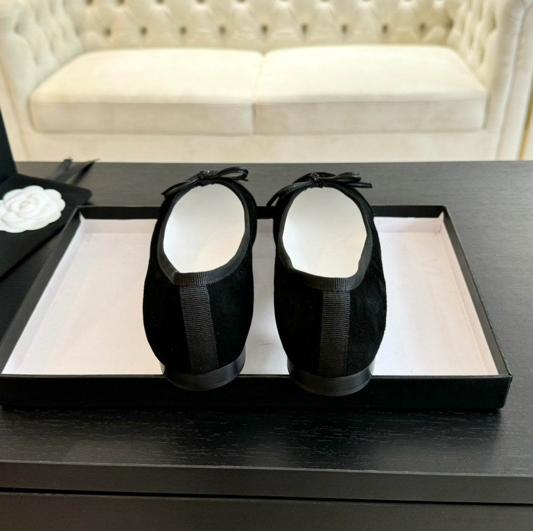 CHANEL ballet flat all black suede calfskin