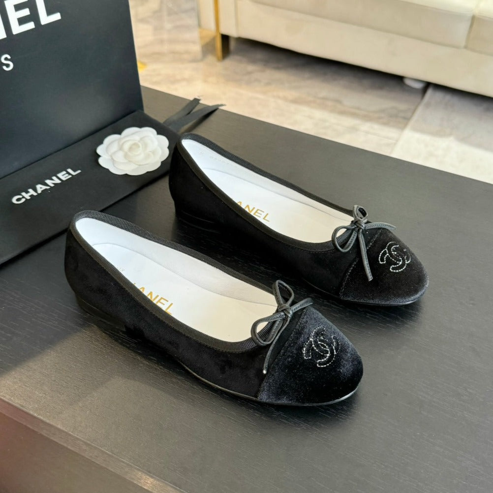CHANEL ballet flat all black suede calfskin
