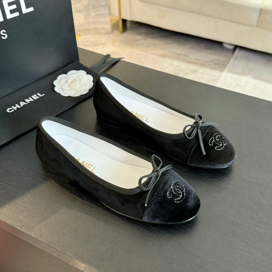 CHANEL ballet flat all black suede calfskin