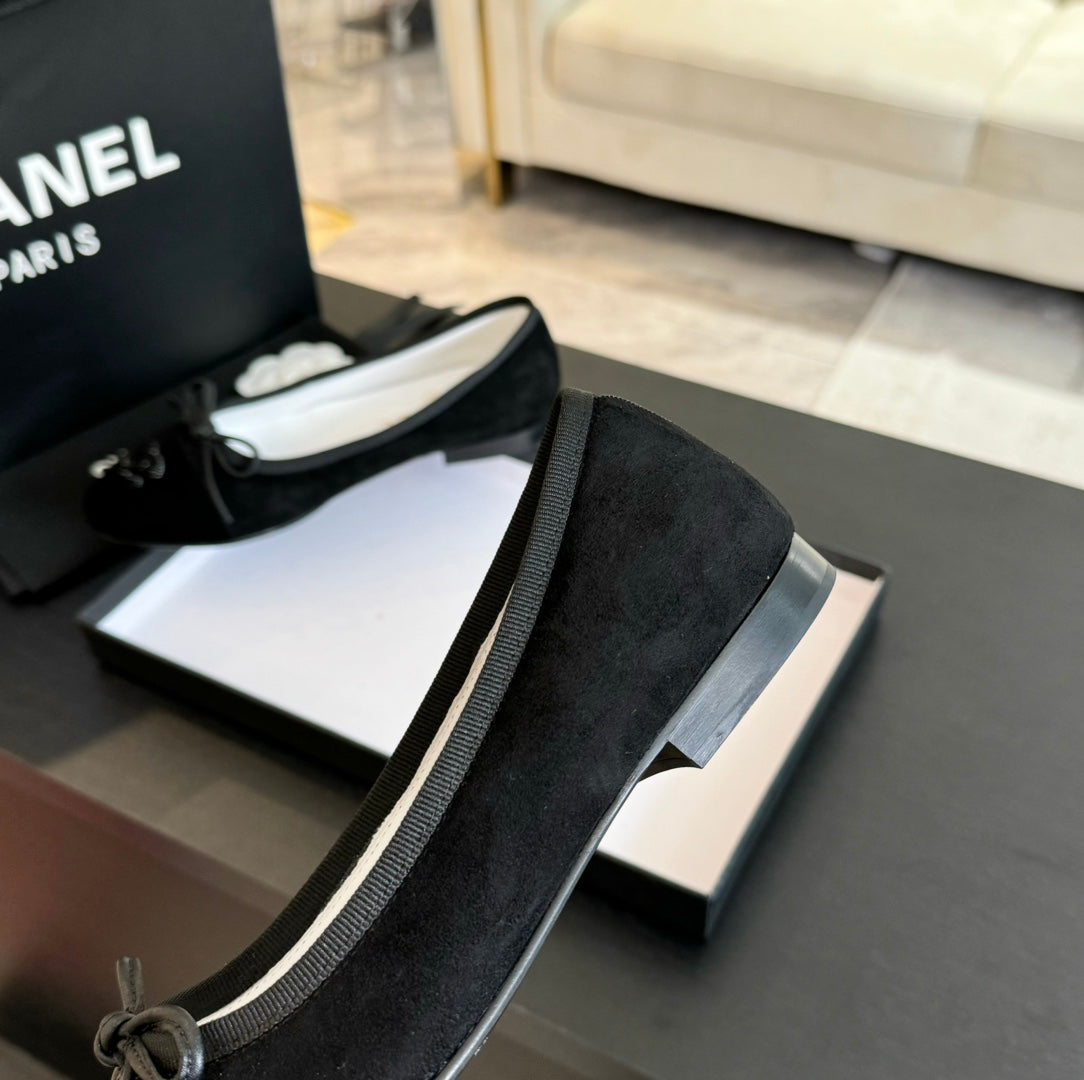 CHANEL ballet flat all black suede calfskin