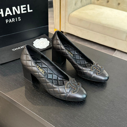 CHANEL ballet flat with high heel 7cm black quilted lambskin