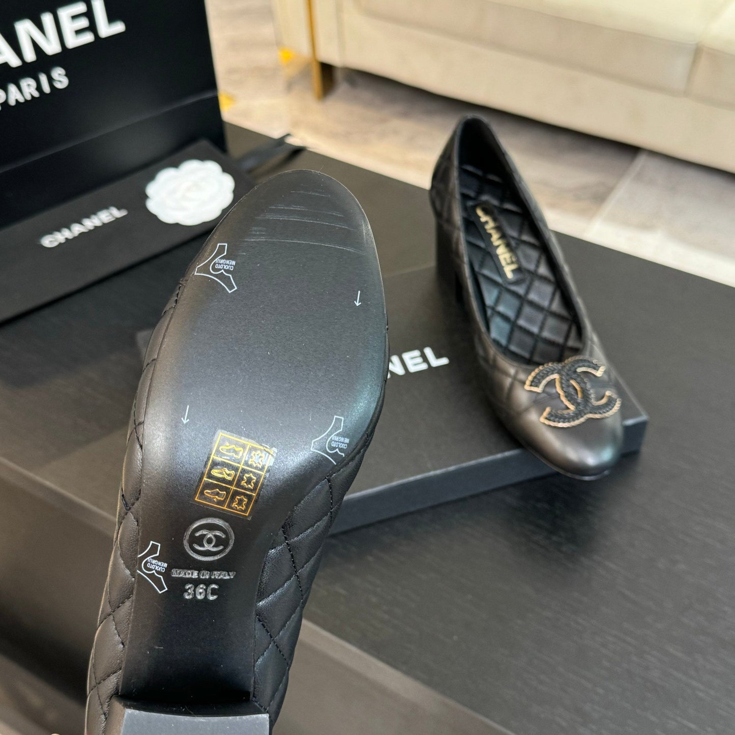 CHANEL ballet flat with high heel 7cm black quilted lambskin