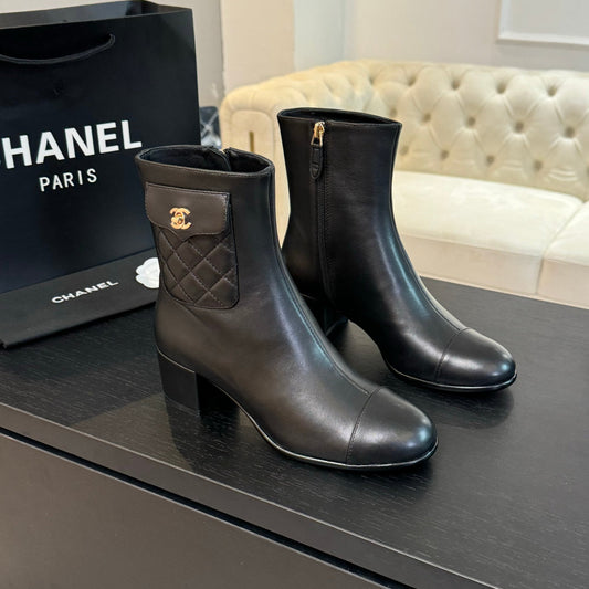 CHANEL Ankle Boots 50mm Black Lambskin