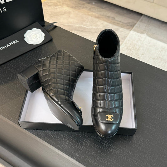 CHANEL Ankle Boots 50mm Black Quilted Lambskin