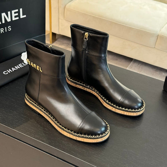 CHANEL Ankle Boots 20mm Black Chain Calfskin