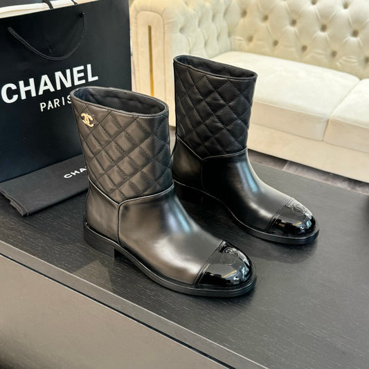 CHANEL Ankle Boots 30mm Black Calfskin Quilted