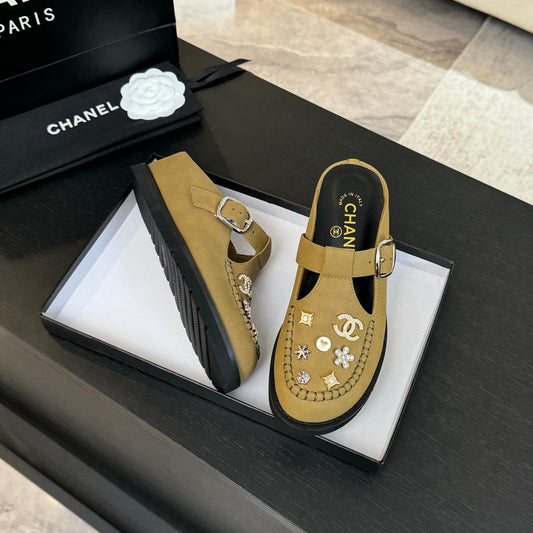 CHANEL 25C Mule Sandal Dried Moss  Imported Cowhide 212945