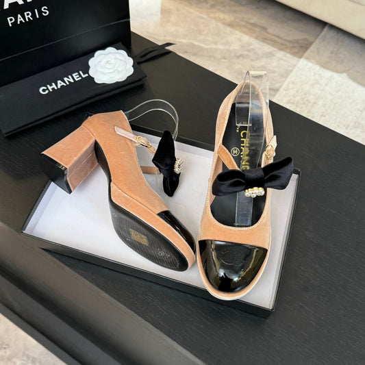 CHANEL 25C Mary Jane Peach Pink color Imported Cowhide 212948