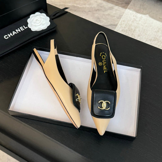 CHANEL 25C Slingback Flat Cream Genuine sheepskin 212951