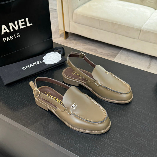 CHANEL 25C Slingback Loafer Bronze Olive Patent Leather