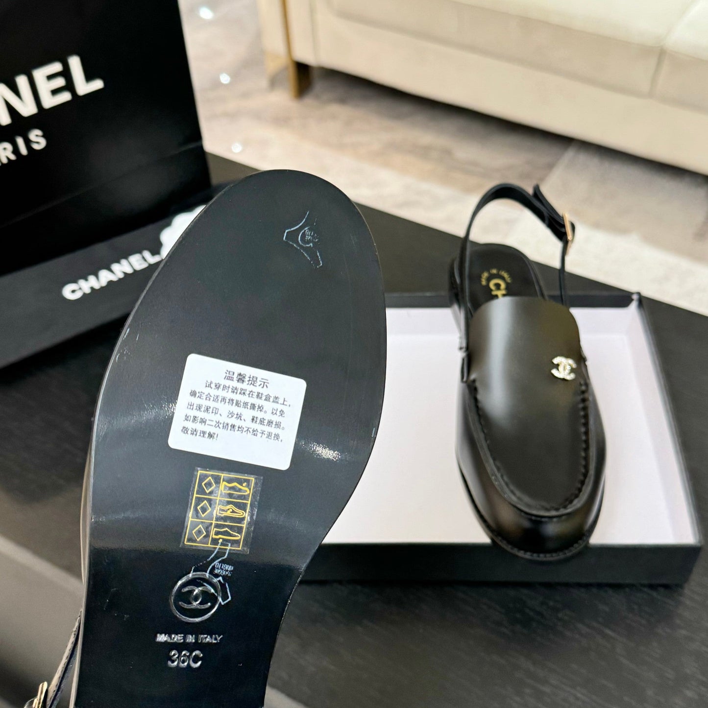 CHANEL 25C Slingback Loafer Black Patent Leather