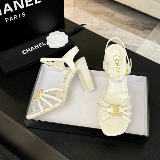 CHANEL 85mm Sandal White Sheepskin 212930