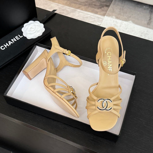 CHANEL 85mm Sandal DarkCream Sheepskin  212931