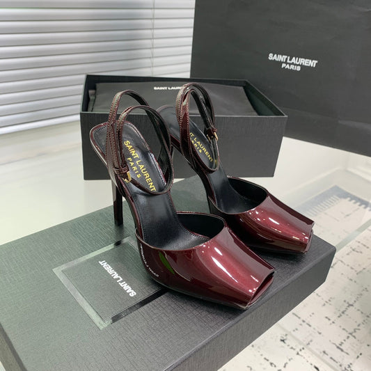 Saint Laurent SL FISH MOUTH SANDAL PUMP BERRY POLISHED CALFSKIN