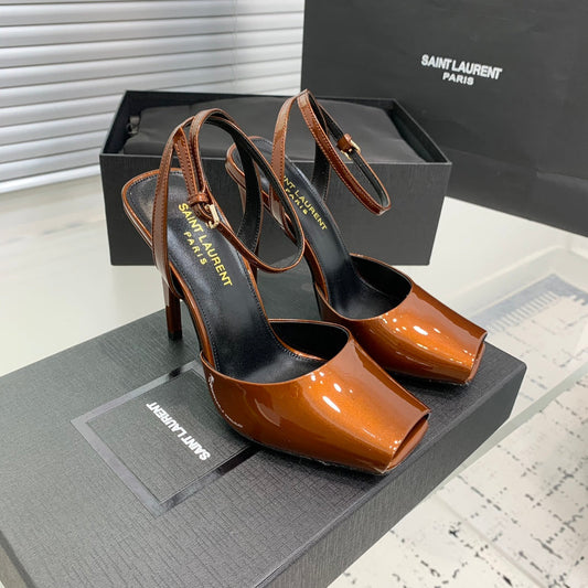 Saint Laurent SL FISH MOUTH SANDAL PUMP OCHRE POLISHED CALFSKIN