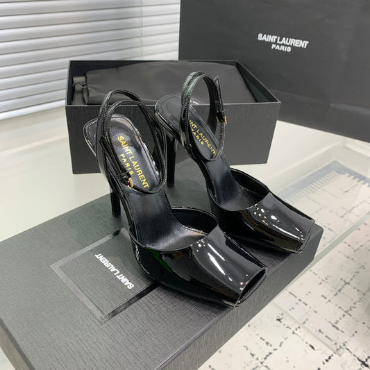 Saint Laurent SL FISH MOUTH SANDAL PUMP BLACK POLISHED CALFSKIN