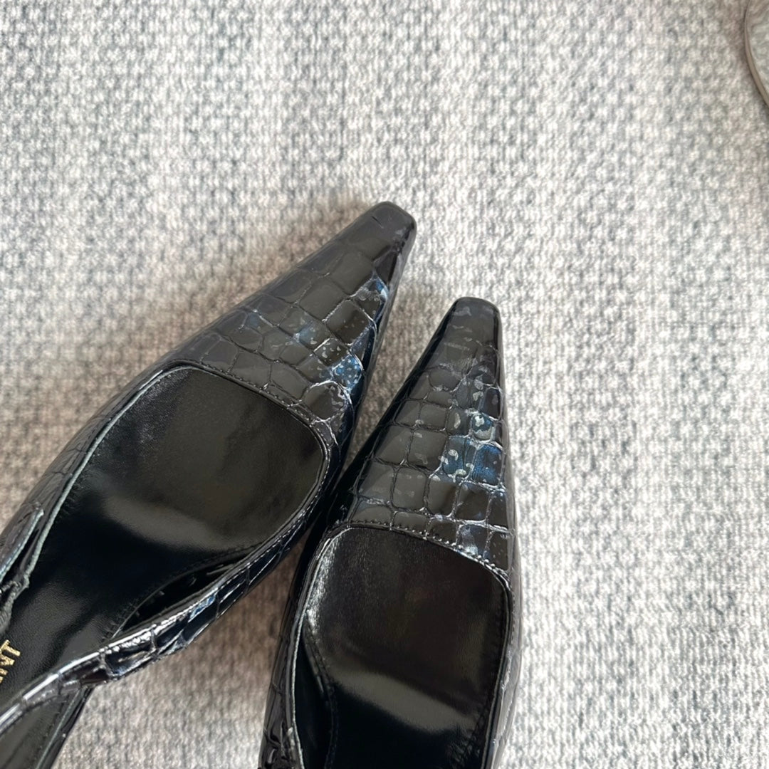 Saint Laurent LEE SLINGBACK PUMPS 105 IN BLACK CROCODILE-EMBOSSED LEATHER