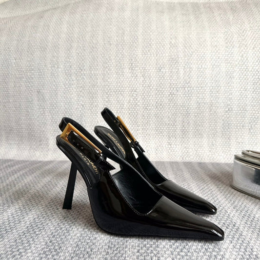 Saint Laurent LEE SLINGBACK PUMPS 105 IN BLACK PATENT LEATHER