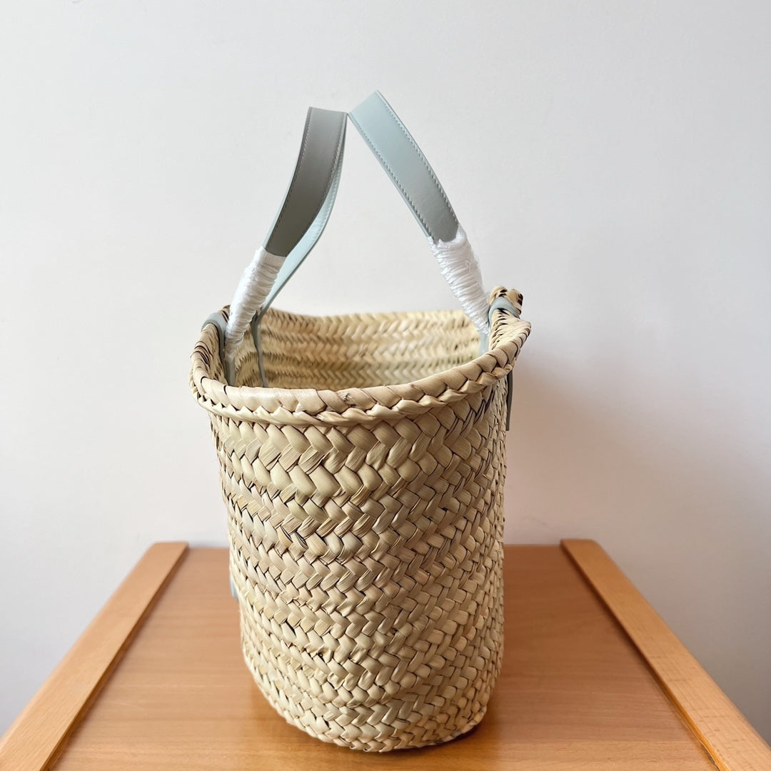 Celine teen supple classic panier 21cm raffia cloud blue calfskin