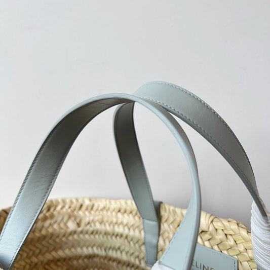 Celine teen supple classic panier 21cm raffia cloud blue calfskin