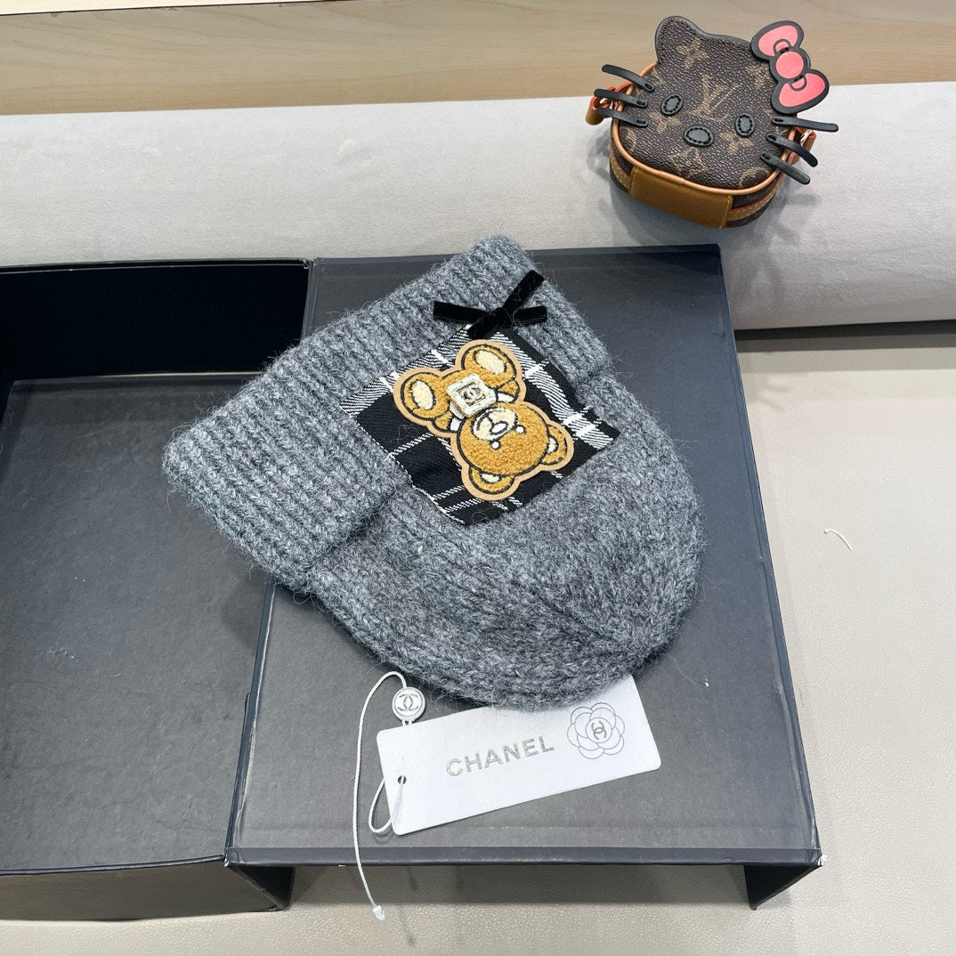CHANEL BEANIE HAT IN SHARK GRAY WOOL WITH BOW 421252