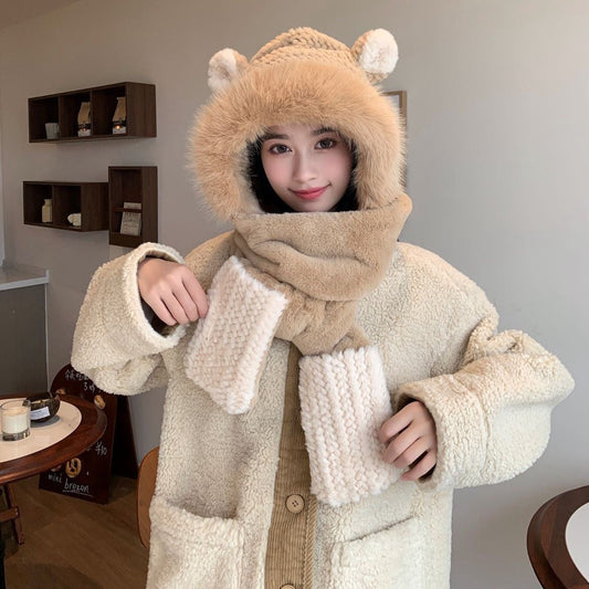 CHANEL BALACLAVA HAT IN CAMEL BEIGE MIX WHITE FLEECE 422215
