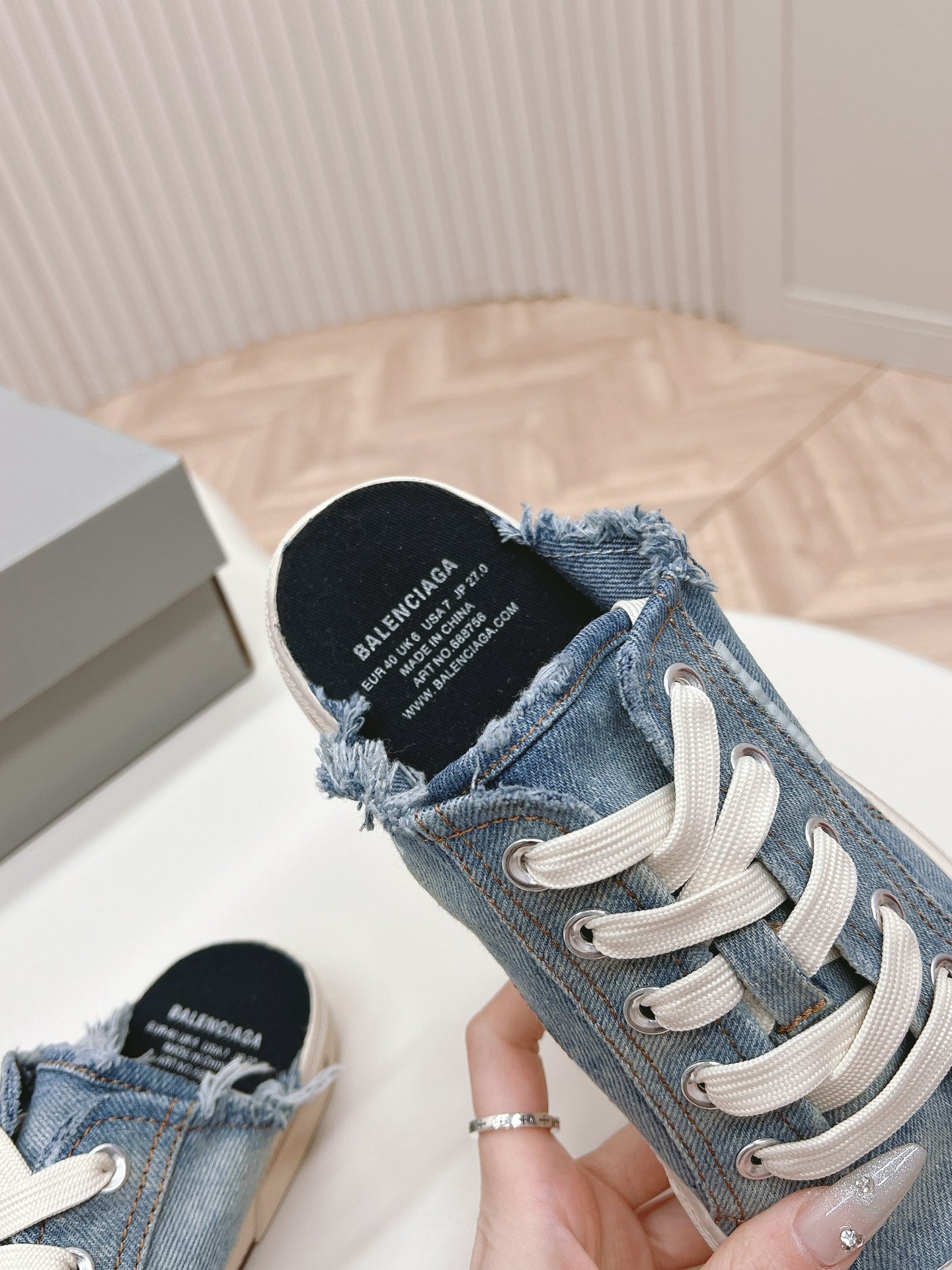 Balanciaga PARIS MULES IN BLUE DESTROYED DENIM AND RUBBER