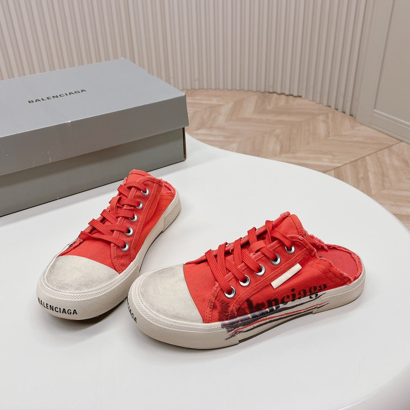 Balanciaga SNEAKER MULES IN RED CANVAS GRAFFITI LOGO