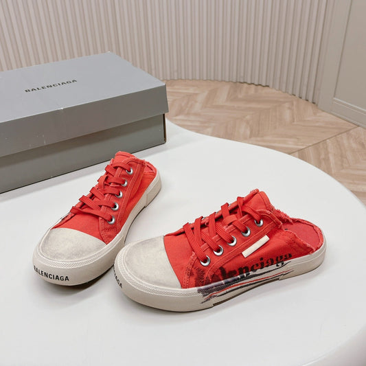 Balanciaga SNEAKER MULES IN RED CANVAS GRAFFITI LOGO