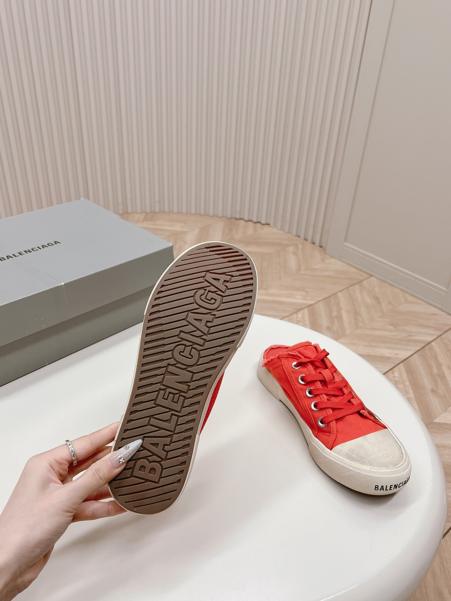 Balanciaga SNEAKER MULES IN RED CANVAS GRAFFITI LOGO